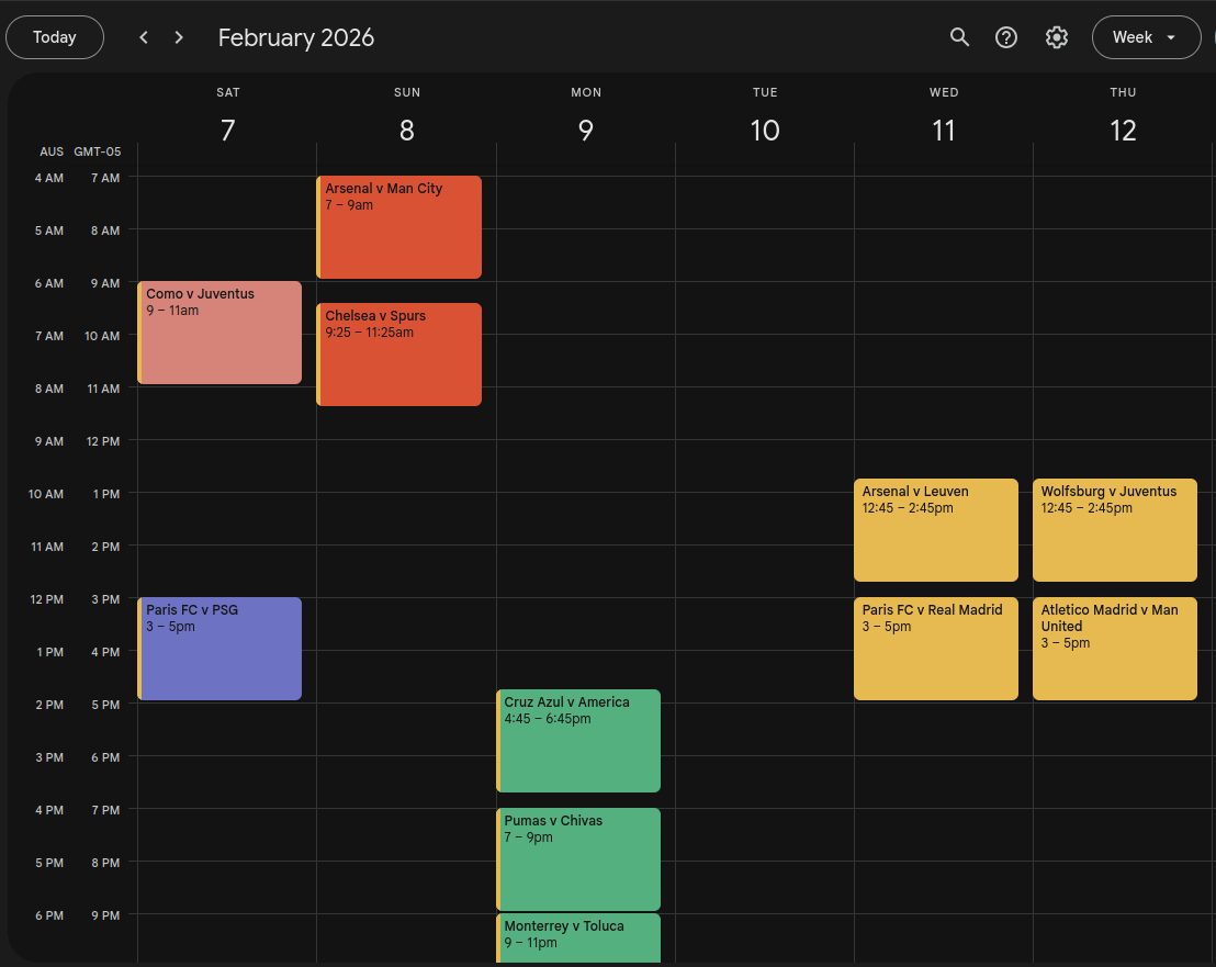 The recommended matches from the text below in a Google Calendar