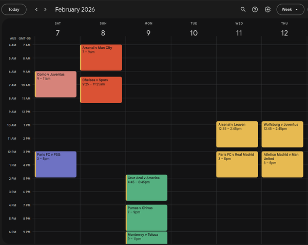 The recommended matches from the text below in a Google Calendar