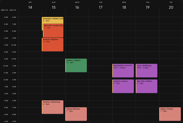 A Google Calendar screenshot showing the recommended matches listed below